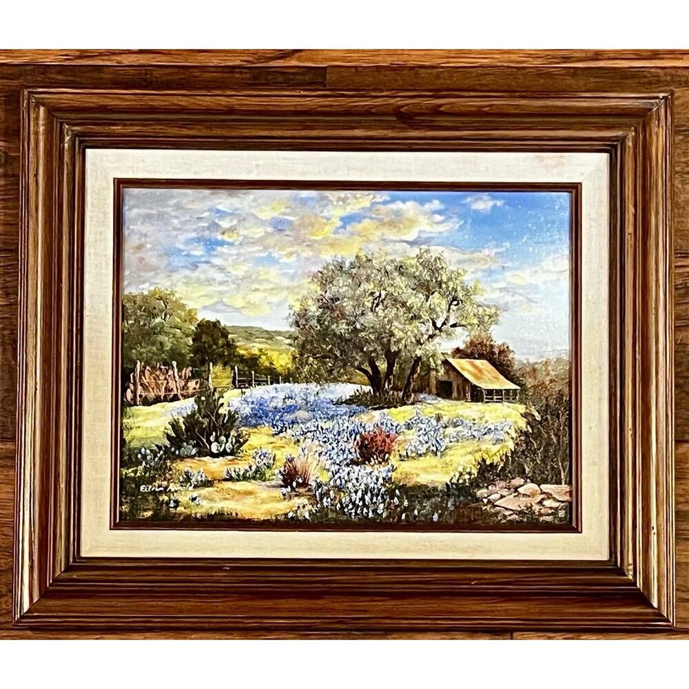 VTG Texas Bluebonnet Oil Painting on Canvas - Hill Country- Signed Eileen Arnold - Picture 13 of 15